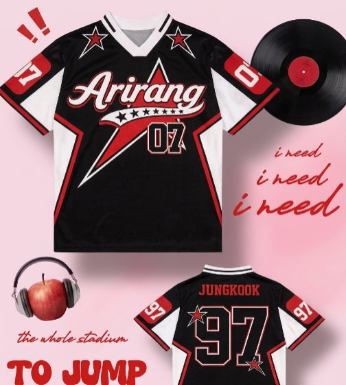 BTS Jungkook American Contrast V-neck Sports Top Retro Millennium Style Mesh Breathable Fan T-shirt